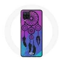 Coque Samsung Galaxy A12 Attrape Rêve Noir Fond Bleu et Violet
