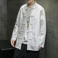 Kinų Marškiniai Vyriški Medvilnės Lino Tang Kostiumo Viršus Pavasaris Ruduo Ilgomis Rankovėmis Kung Fu Marškiniai Tradiciniai Vyriški Bluzonai XXXXXL balta