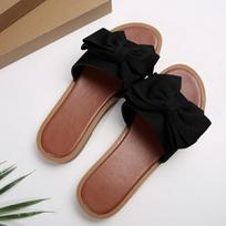 Flip-flops Summer Fashion Shoes One-line Bow Flat Shoes Casual Large-sized Slippers 36 juoda
