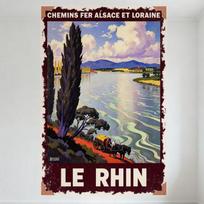 Vintage Le Rhin The Rhine Chemins Fer Alsace et Lorraine Railways Metal Tin Sign, River Scene Horse-Drawn Wagon Wall Art for Hom 20x30cm（7.8x11.8inch）