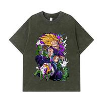 275 GSM Washed T-shirts 100% Cotton Dragon Ball V30 Gohan Cell Print Unisex Heavy Cotton T Shirt S armijos žalia spalva