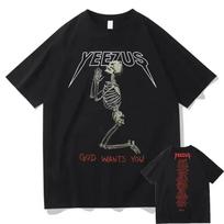 2024 God Wants You Kanye West Print Tshirt Streetwear Skull Graphic T-shirts Men Women Hip-Hop T Shirt Man Tops Clothes Tees#Color S juoda