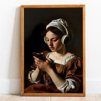 Modern Mona Lisa Art Print Poster Music Lover Wall Art Canvas Painting Headphones Sunglasses Funny Classic Art Poster 21X30CMNo Framed