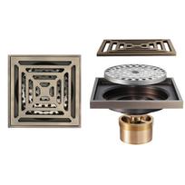 Modern Rectangle Bathroom Accessories 4 Inch Anti-odor Antique BrassShower Floor Drain 100x100mm (Antique Brass,Stainless Steel) antikvarinės žalvario spalvos