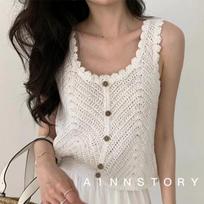 Women Crochet Knitted Tank Top French Hollow Out Casual Beach Vacation Crop Camis Camisole Backless Perspective Splicing Camis One Size