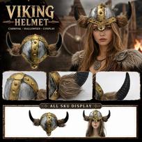 Helmet with Horns for Halloween Costume Party Headwear One Size
