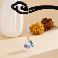 Fortune Maneki Neko Phone Chain Metal Fortune Cat Key Chain Lucky Cat Pendant  Ornament geltona