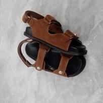 Sandals Women's Summer Flat Versatile Velcro One-Word Metal Buckle Platform Beach Sandals 35 ruda