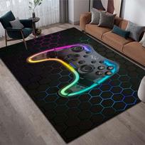 Neon Gaming Controller Rug, Black Hexagon RGB Non-Slip Floor Mat for Gaming Room Bedroom, Chic Vibrant Gamer Home Decor Carpet 60cm x 90cm