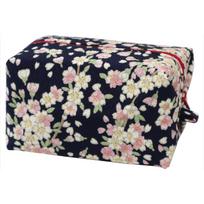 Komon Kobo Balloon Pouch Sakura (Navy) Cosmetic Nishiki Chirimen Kyoto Wa KOMONO Edo 0110
