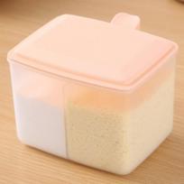 1PC seasoning box, two-grid kitchen plastic seasoning box, integrated lid, sealed moisture-proof monosodium glutamate salt box, household salt box rožinė