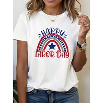 Plus Size, HAPPY LABOR DAY Graphic Print Plus Size Women's T-shirt, Short Sleeve Crew Neck Casual Top for Summer & Spring, Women's Clothing S balta
