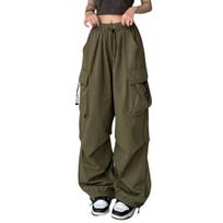 Moteriškos krovininės kelnės Hip Hop Baggy vienspalvės kelių kišenių elastingos juosmens derančios viršutinės laisvos, kvėpuojančios moteriškos kelnės S