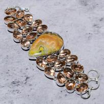 Natural Bumblebee Jasper,Morganite Stone 925 Sterling Silver Bracelet 7-8  J9p29