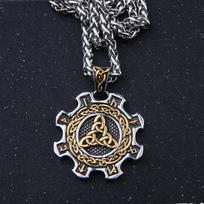 Norse Valknut Rune Necklace - Viking Relic Silver Celtic Pendant with Scriptures A pendant