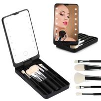 LED Makeup Mirror with Lights, Mini 5pcs Brush Set, 360° Rotating Travel Mirror, Portable Cosmetic Kit for Perfect Makeup On The Go rožinė