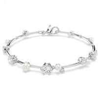 Swarovski Constella Edge Chain Bracelet With Cubic Zirconia Imitation Crystal, Rhodium Plated, Imitation Pearl Women bracelet Silver 5707511 Box+Shopping Bag (Random Color) white