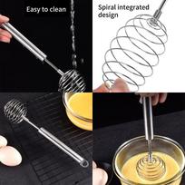 Rotating Push Mixer Stirrer Milk Frother Stainless Steel Spring Eggs Beater X3UC CN