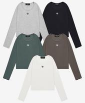 Muamuua [2Pack] Stitch U-Neck Cotton Spandex Long Sleeve Tee Black/Free