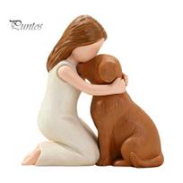 Handmade Resin Art Girl Hugging Dog Figurine, Hand-Painted Pet Companion Sculpture, Brown Black Memorial Figurine Desktop Ornament, Remembrance juoda