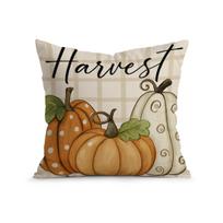 1pcs Autumn Milk Coffee Color Grid Polka Dot Pumpkin Harvest Illustration Pillowcase Bedroom Cushion Cover Zipper Soft Decor 45x45cm