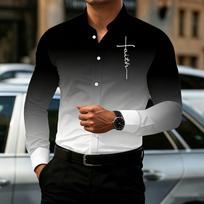 Hot Selling Men's Shirt Gradient Printed Shirt Street Style Lapel Slim Fit Long Sleeved Shirt Business Casual Top S