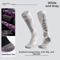 Graduated Compression Sports Socks, Knee High Padded Sole Ski Socks for Outdoor Snow Sports Cycling Hiking Size 35 to 39