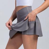 Women High Waisted Sports Skirt 2-in-1 Skirt Pants Built-in Shorts Golf Tennis Yoga Outdoor Workout Active Athletic Skort S pilka spalva