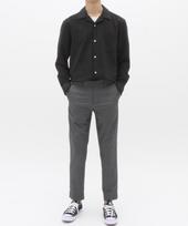The Shirt Studio Black Loose Fit Spandex Striped Open Collar Shirt 95