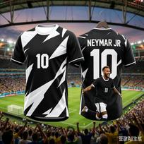 Brazil Fan Soccer T-Shirt Neymar #10 Geometric Pattern Player Portrait Breathable Quick Dry Training Tee Fan Sport Top Men Women S
