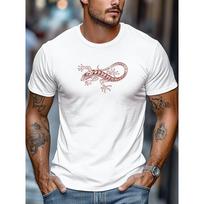 Men'S T-Shirt, Easy And Stylish, Clean And Minimalistic, Featuring a Patterned Lizard Design for Summer Casual Wear with a Round Neck And Short Length S balta