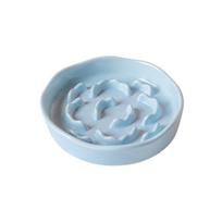 Ceramic Cat Slow Feeder Bowl Anti Tipping Dog Food Water Container  Wet Dry Food mėlyna
