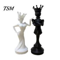 Small Decorative Statues 2 Pcs Chess King And Queen Statue, 3D Printed Abstract Niche Home Office Decor Figure, Modern Piece Sculpture for Living 1 Set