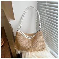 Woven Straw Tote Bag for Women Summer Beach Handbag with Zipper Closure balta