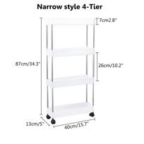 Baltas 4 aukštų daugiafunkcinis virtuvės vežimėlis-stovas Platus Siauras Erdvę taupantis Vonios kambario Virtuvės Sandėliavimo Lentyna su Ratukais PP ir Plienas Narrow style 4-Tier white