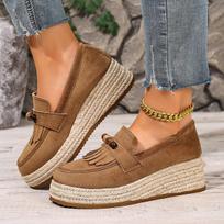 Bohemia Colorful Bead Decoration Loafer Shoes Women Autumn Comfort Hemp Wedge Heel Pumps Fashion Tassels Suede Slip On Shoes 35 ruda