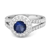 Blue Sapphire Double Halo Accents Ring - 925  Sterling Silver 11 balta