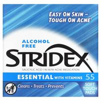 Stridex, Single Step Acne Treatment, Alcohol-Free, 55 Soft Touch Pads, 10.7 cm² (4.21 in²) each