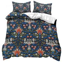 William Morris Golden Lily Comforter Set with 2 Pillowcases,Soft Microfiber Bedding King/Queen Size,Jacobean Floral Duvet Cover 70x133cm 2pcs