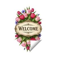 Tulip Welcome Sign Sticker Static Cling Window Decal Removable Waterproof Window Sticker No Residue for Shop Restaurant Home A