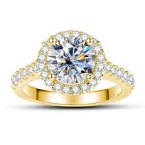6.5mm Yellow Gold Plated Round Halo Moissanite Engagement Ring S925 Sterling Silver Wedding Ring For Women US Size 5 balta