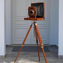 Decorative Camera with Wooden Tripod Retro Photography Decor Rustic Home Office Accent