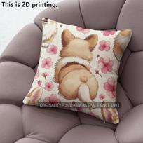 Cute Sakura Corgi Print Throw Pillow Cases Pattern Cushion Cover Suitable For Sofa Bedroom Car Pillow Cover 40x40cm