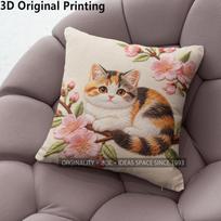 Spring Calico Cat Floral Throw Pillow Covers Pattern Cushion Cover Suitable For Sofa Bedroom Car Pillow Cover 40x40cm