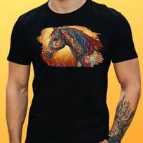 T-Shirt Herren Mandala Pferd Motiv Baumwolle Größe S bis 5XL XXL