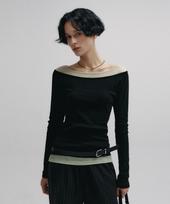 Nive Boat Neck Layered Slim T-Shirt (Black) Free