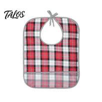 Adult Bibs for Seniors Double-sided Waterproof Bib, with Adjustable Neck Strap, Wide Oil Proof Crumb Catcher Large Washable Clothing Protector M raudona