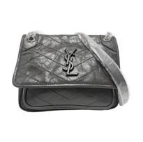 [Pre-Owned] YSL Niki Baby Series Logo Vintage Pleated Leather Crossbody Bag - Very Good #NF193T ONE SIZE