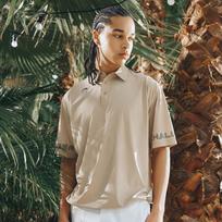 Lightweight Nylon Spandex Mesh Back Men'S Collared Short Sleeve Woven Top Light Beige Lb/M