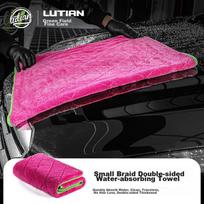 LUTIAN Double-Sided Small Braided Water-Absorbing Towel, Powerful Absorbent Car Wash Cloth, No Shedding, Professional Fire Dragon Fruit Color